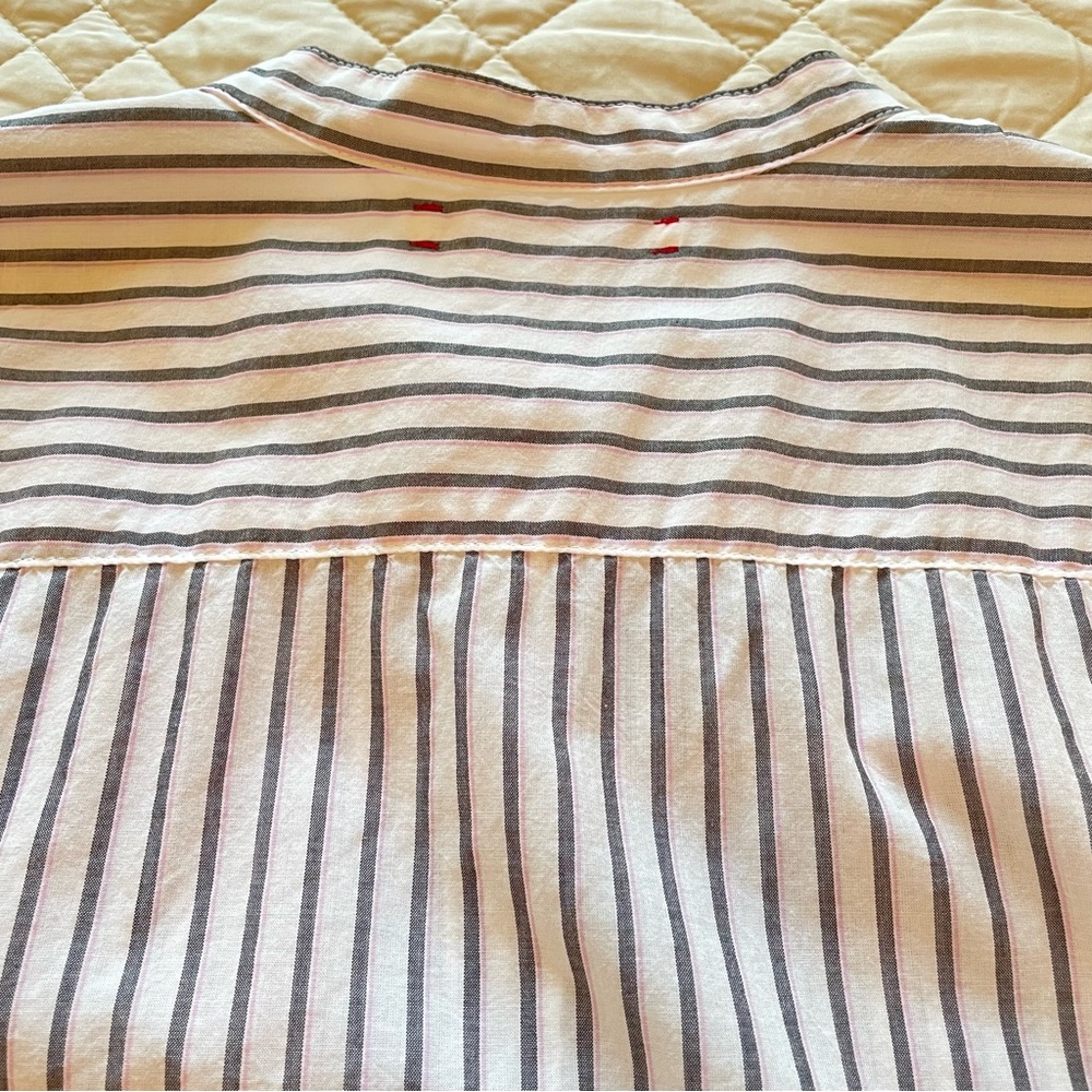 XiRENA White Black Pink Striped Rolled Cuff Short Sleeve Top Medium - Picture 12 of 12